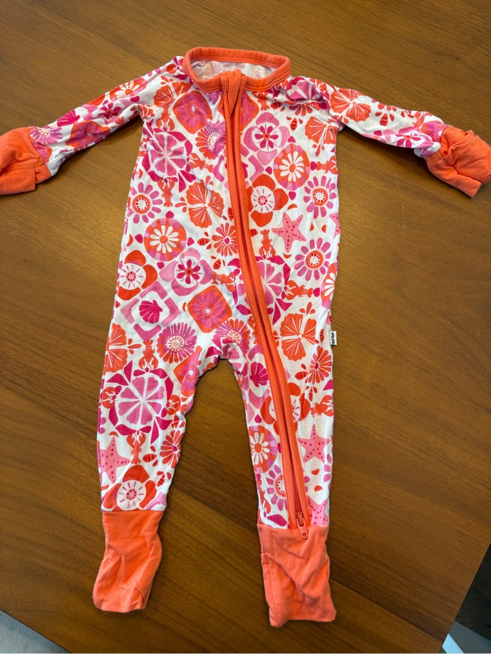 Little Sleepies Zip-Front Footed One-Piece - Pink & Orange